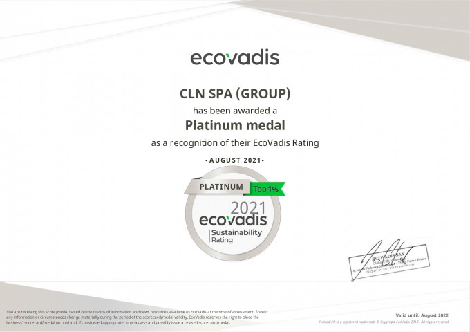 CLN SPA has been awarded a Platinum medal by Ecovadis