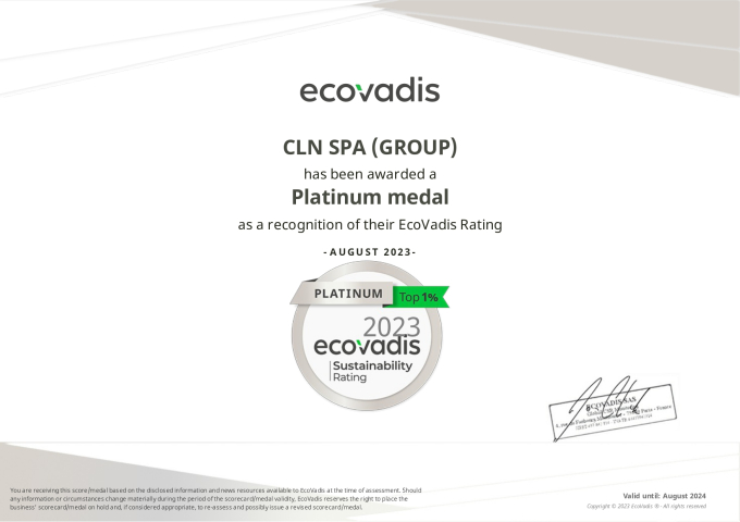 CLN SPA ha ottenuto il rating di sostenibilità Platinum da Ecovadis