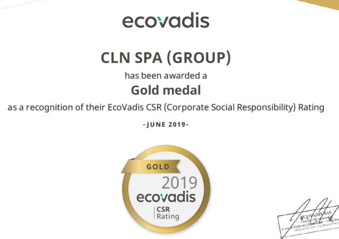 CLN è medaglia d'oro all'audit Ecovadis CSR per il 2019 