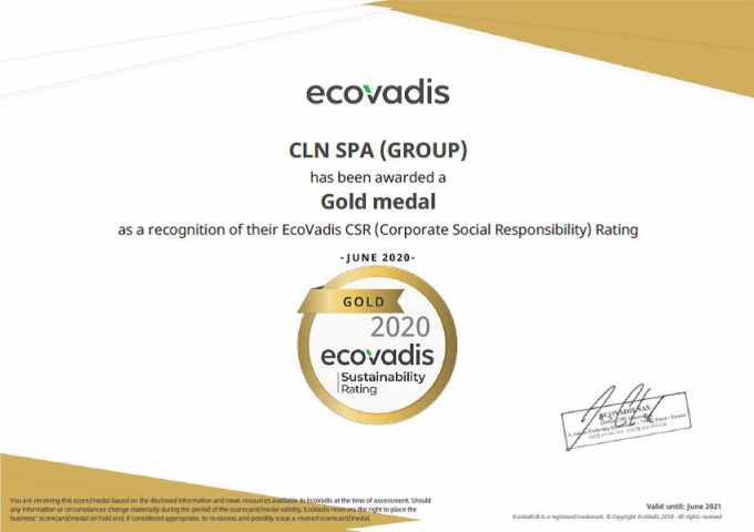 Assegnata a CLN la medaglia d'oro per l'audit CSR EcoVadis 2020